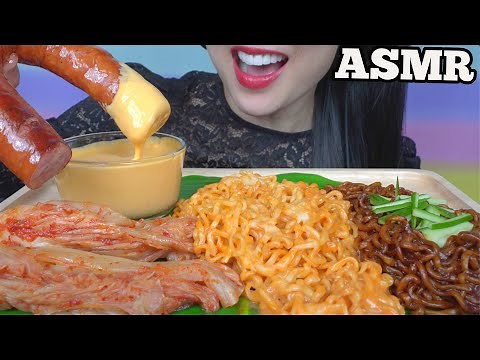 ASMR SPICY BLACKBEAN QUATTRO CHEESE NOODLES + CHEESE SAUCE (EATING SOUNDS) NO TALKING | SAS-ASMR