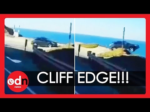 Shocking Moment Car Speeds Off Cliff on California Highway