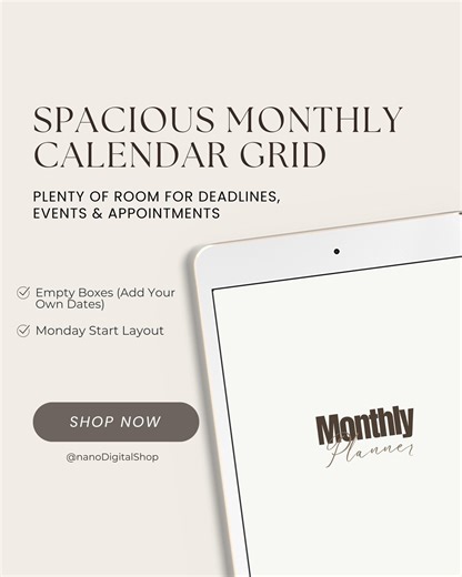Monthly Planner Printable, Undated & Minimalist Calendar PDF, Goodnotes iPad Template - Etsy