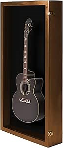 PENNZONI Extra Large Acoustic Guitar Display Case - Wall Mount Display Case for Acoustic/Electric Guitars - Ultra Clear Acoustic Guitar Solid Wood Frame Display Case | Walnut, Black Felt