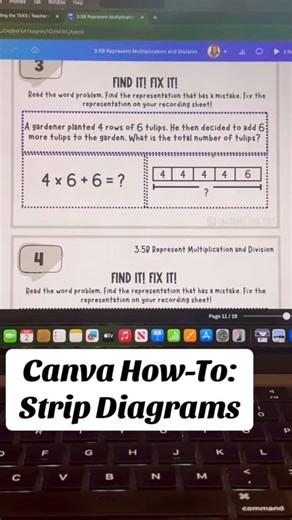 Christina │ Your Math Bestie on Instagram: "Canva tip! How to create bar models and strip diagrams! Like this resource? Find it in the Math Bestie Membership! This is 3.5B Representing Multiplication and Division #mathteachertribe #mathteachersofinstagram #teachertribe #mathteacher #multiplication"