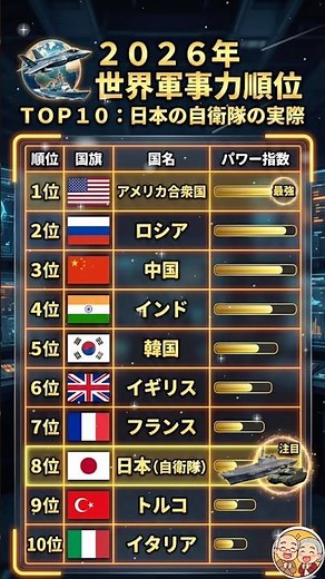 2026年最新！日本の自衛隊は何位？世界が驚く実力とは…
