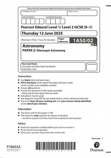 Pearson EDEXCEL GCSE Astronomy Paper 2 2025