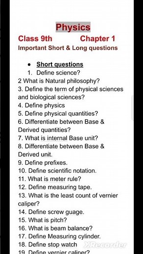 class 9th physics | chapter 1 | important Short & long questions