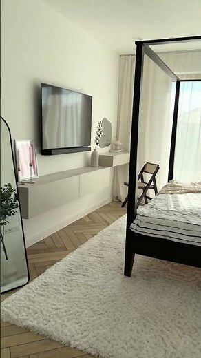 Chambre avec dressing : minimalisme, contrastes et portes coulissantes en rotin ! #homedecor
