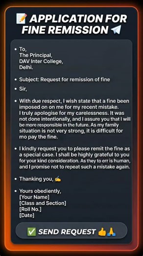 Aloksingh on Instagram: "Application to Principal for Forgiveness of Fine due to Poor Financial Condition #applicationwriting #finere mission #lettertoprincipal #studenthacks #englishgrammar application for waiver of fine, request for cancellation of penalty, letter to principal for forgiving fine, apology letter for mistake in college, poor financial condition application, how to write request letter to principal, student disciplinary action, fine pardon request, academic formal letter, educati
