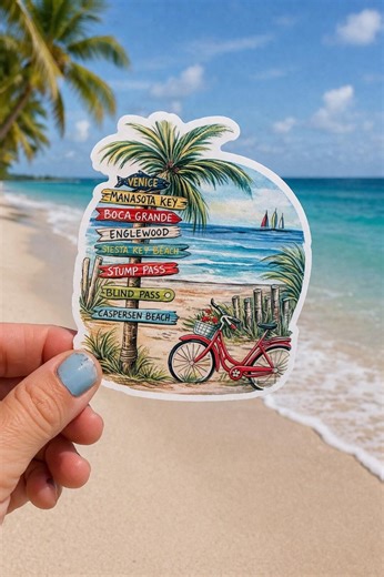 Venice, Siesta Key , Boca Grand Florida Directional Sign Sticker | Manasota Key Beach Bicycle Decal - Etsy