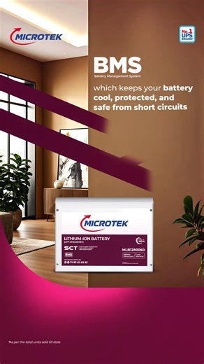 Microtek’s Lithium-Ion battery comes with an advanced Battery Management System (BMS) that monitors temperature, prevents short circuits, and stops overloads for safer and smarter power backup. #RahoOnFullOn #Micortek #PowerThatNeverFades #LithiumIonBattery | Microtek International P. Ltd.