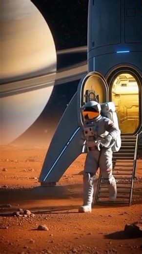 Astronaut Exploring Mars with Futuristic Holographic AI Control Panel in Deep Space Mission