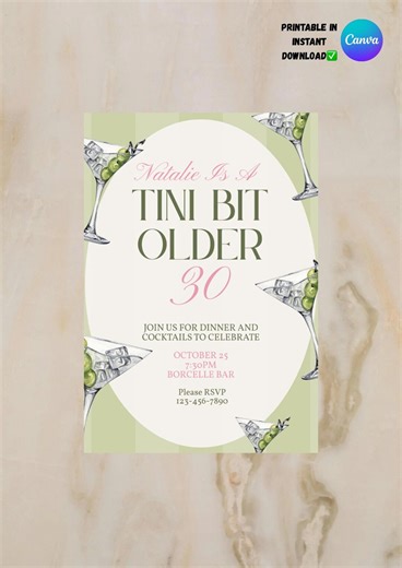 Martini Birthday Invitation: Minimalist Party Invite (digital Download, Canva Template) - Etsy