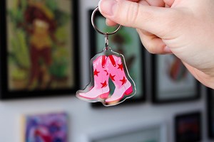 Pink Country Boots Acrylic Keychain | Lightweight Keychain | Original Art - Etsy