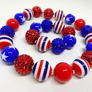 July 4th Bubblegum Necklace, Red White and Blue Chunky Necklace, Memorial Day Toddler Jewelry, 4th of July Baby Bracelet, Patriotic Jewelry - Etsy