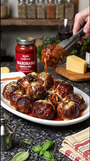 Cheesy Baked Italian Meatballs | Easy Oven Baked Dinner & Appetizer Recipe