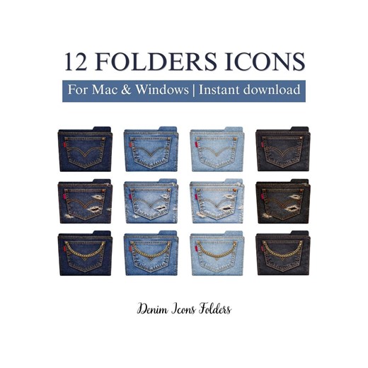 12 Denim Folder Icons – Y2K Desktop Icons – Mac & Windows Folder Icons (PNG   ICO) – Blue Jean Aesthetic Computer Icons – Instant Download - Etsy