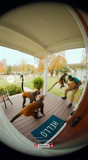 Delivery Man Attacked by Monkeys Over Bananas! 🍌😱 Caught on Doorbell Camera 😂🐒