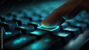 Typing keyboard macro loop featuring a fingertip pressing the return key on a backlit typing keyboard.