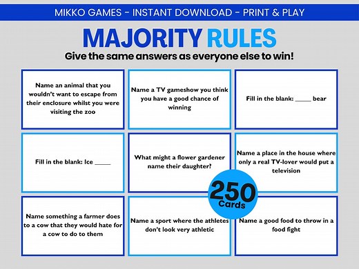 Majority Rules: Printable Large Group Party Game for Kids & Adults, Game Night Questions for Dinner Parties and Family Reunions - Etsy