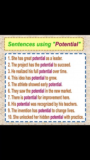 Learn English sentences using the word "Potential" Meaning of Potential with example sentence Learn English Vocabulary English learning #potential #englishlesson #dailyuseenglishwords #vocabulary #englishvocabulary #learningenglish #englishteacher #englishtips | English Learning