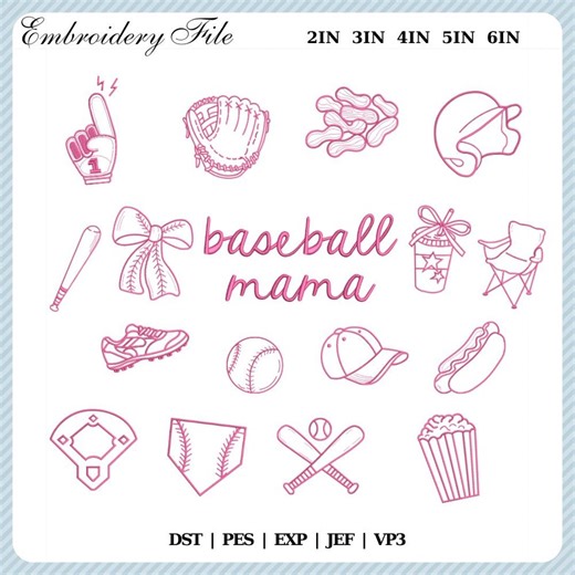 Baseball Mama Embroidery Designs Bundle: 17 Designs, Multiple Formats (dst, Pes, Exp, Jef, Vp3) - Etsy