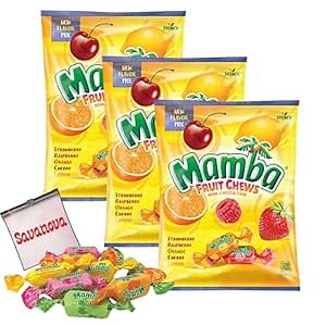 Mamba Fruit Chews Assorted Candy, Individually Wrapped Candies 3.52 oz (pack of 3). Great for Party Favor Candy Mix - Pinata Candy Bulk - Goodie Bag Stuffers for Kids Party Favors