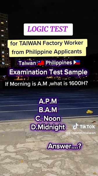 Taiwan Factory Worker Exam Sample for Filipino Applicants