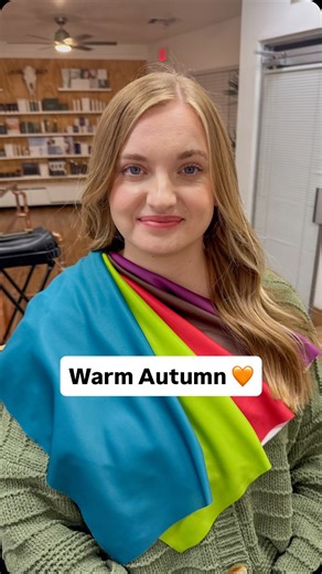 Southern Utah Color Analyst | Classic Autumn on Instagram: "Warm Autumn 🍁 The season that looks like a soft golden sunset on a summer night! Even though this beautiful momma is fair, she has very golden eyes and hair plus really clear luminous skin✨ Good signs of a warm autumn palette! Spring was just a little too bright and overpowering while Autumn was dark and dull. Warm Autumn is her perfect sweet spot 🧡 #coloranalysis #utahcoloranalyst #colorseason #warmautumn #utahcoloranalysis #globalco