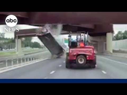 Dump truck slams into overpass on Interstate 66 in Virginia