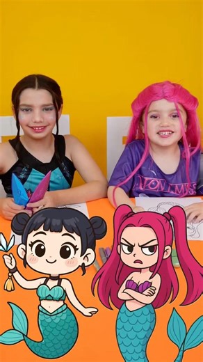 ✨MIRA and ZOEY✨ Kawaii Mermaid 🧜‍♀️ The Two Little Ones Color the K-pop Warriors #art #huntrix