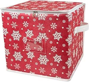 DII Christmas Storage Containers Collection Zippered with Dividers, Ornament; Small, 12x12x12, Snowflakes