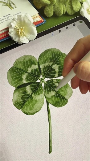 Watercolor clover 🍀 The full tutorial for this illustration is available, including the sketch and color palette, if you’d love to learn how to paint in this watercolor style. I’m using my Realistic Watercolor Brushes for this illustration. #procreate #watercolor #procreatebrushes