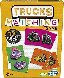 Hasbro Gaming Trucks Matching Game, Fun Preschool Board Game for 1+ Players, Memory Card Games for Kids, Set, Ages 3+ (Amazon Exclusive)