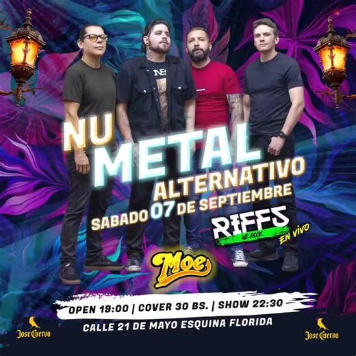 Este Sabado 7 de Septiembre ◄ ◄ la #MaximaFiesta del ★★ Rock ALTERNATIVO y NU METAL★★ ▂ ▆ █ RIFFS █ ▅ ▃ En VIVO! ⭐Linkin Park ⭐ Papa Roach ⭐ Korn ⭐ System of a Down ⭐ Limp Bizkit ⭐ Slipknot ⭐Marilyn Manson ⭐ Blink 182 ⭐ Audioslave ⭐ Nirvana ⭐ Papa Roach ⭐ Green Day ⭐ Asegurados!!! ★PROMOCIONES★ ♦ FERNET Vaso de Medio Litro 2X1. Hasta las 21:00. ♦ #CHOPP 2X25 🍻 Ingreso 30 Bs. ★Abierto desde las 19:00 PM. Inicio del Show 22:30. Calle 21 De Mayo Esquina Florida. Mapa GPS https://goo.gl/maps/NbSsPz