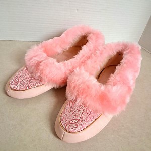 Vintage Pink Faux Fur Slippers Vinyl Heel Soles Szie 8 - Etsy