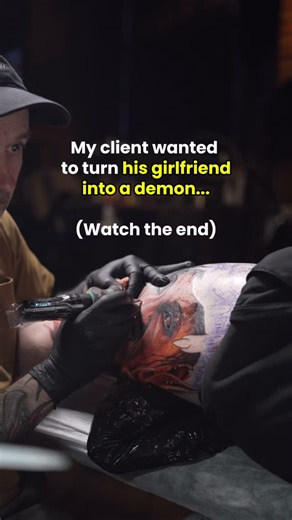 Tibor Varga | Colour Realism Tattoo on Instagram: "My client wanted to turn his girlfriend into a demon, so we did exactly that, but first... we started by shooting custom references. This is another project recently where I’ve been able to use my own images, which honestly feels really good to do. It keeps everything personal and avoids pulling from generic ones. Photographing the person first gives me something real to work from before pushing it into something darker and more surreal, while s