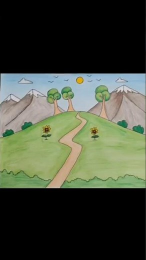 Simple Nature Scenery Drawing for Beginners #Shorts