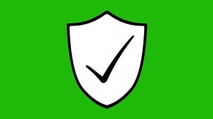 animation protection shield icon activated against internet antivirus, drawn in black and white. On a green chrome key background