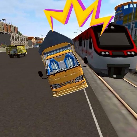 Animasi Truk oleng vs Kereta api Bussid