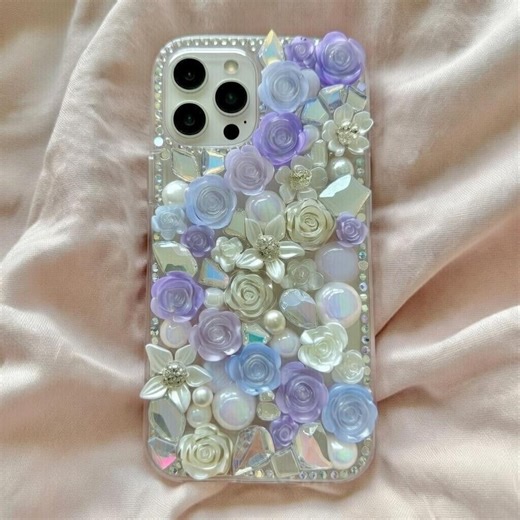 Decoden iPhone Case: 3D Rhinestone Floral, Kawaii - Etsy