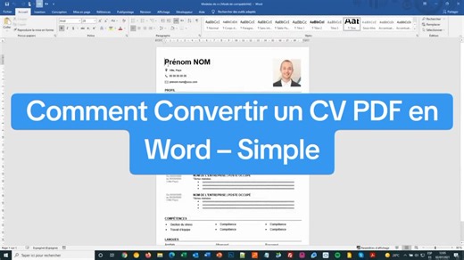 كيفية تحويل سيرة ذاتية بصيغة PDF إلى Word – بطريقة بسيطة Comment Convertir un CV PDF en Word – Simple | Conseils en developpement personnel,insertion et entrepreneuriat