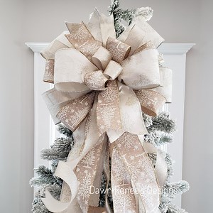 Gold Cream Christmas Tree Topper Bow With Glitter Ribbon Long Streamers, Classy Luxury Bow - Etsy