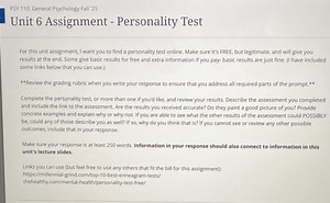 PSY 110: General Psychology Fall '25  Unit 6 Assignment - Perso... | Filo