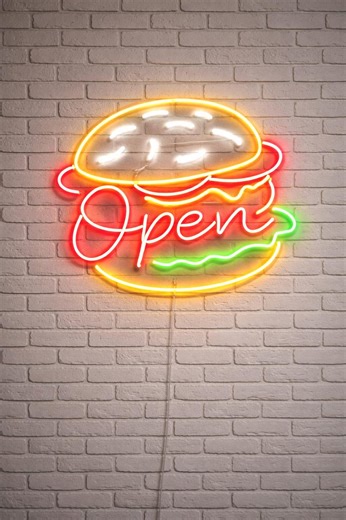 Open Neon Sign Burger – Handmade LED Neon Restaurant Sign, Cafe Wall Neon Light, Fast Food Neon Sign - Etsy
