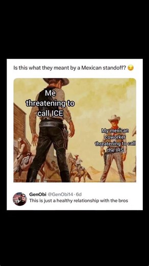 Johnny Bravo Explains Memes | Hey everyone, Johnny here to explain. The meme uses the classic “Mexican standoff” Western movie trope—where two cowboys stand facing each... | Instagram