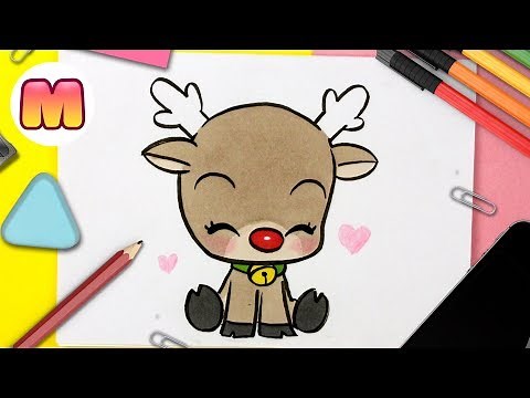 HOW TO DRAW A KAWAII CHRISTMAS REINDEER – easy Christmas drawings - learn to draw step by step