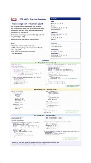 TCS NQT Coding Question | Merge Sort + Find Inversion Count | Coding