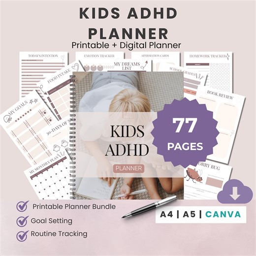 ADHD Kids Routine Planner: Visual Schedule & Focus Chart Canva Printable - Etsy UK