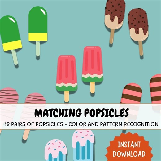 Matching Popsicles Printable Worksheets | Color and Pattern Recognition | Preschool | Toddlers | Kindergarten | Homeschool - Etsy