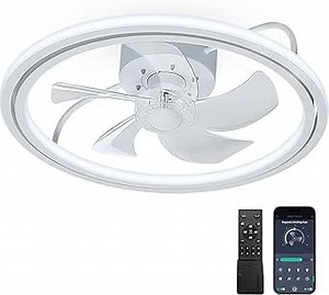Ceiling Fan with Light,Low Profile Ceiling Fan,Fandeliers Flush Mount Ceiling Fan,with App&Remote Control, for Bedroom/Kitchen/Small Room,White