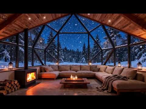 Snowstorm Outside the Glass A-Frame 🔥 Cozy Winter Rest 4K
