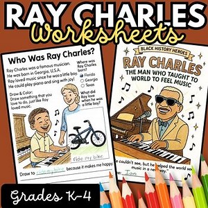 Ray Charles Black History Month Activities | Music History Coloring & Writing